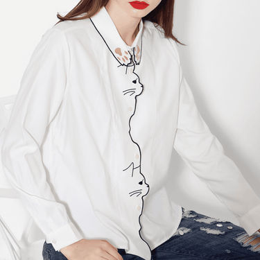 Little Miss Kitty White Blouse Shirts & Tops KittyNook Cat Company